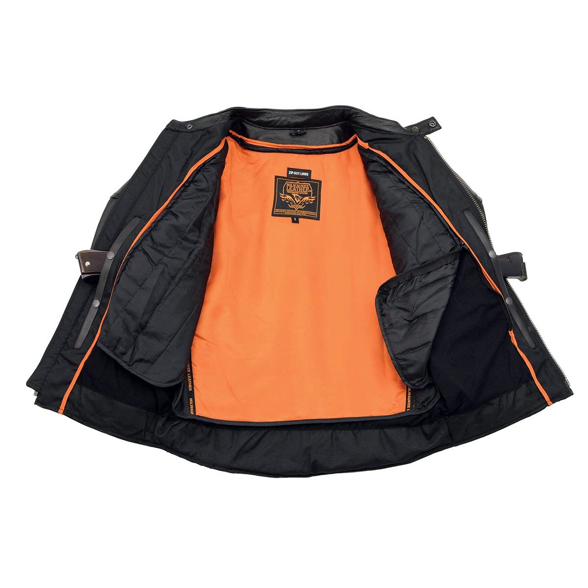 Milwaukee LKM1765 Men's Black Leather Motorcycle Jacket - Racer Style with Side Laces & Ventilation System - Perfect for Riding, Commuting & Motorcycle Enthusiasts