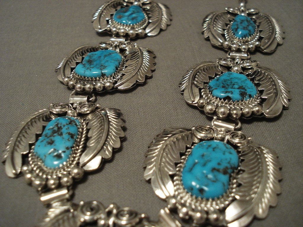 101 Grams Sterling Silver Navajo Native American Turquoise Leaf Necklace - Handmade Heavy Statement Jewelry for Women, Perfect for Boho Fashion, Festivals & Special Occasions