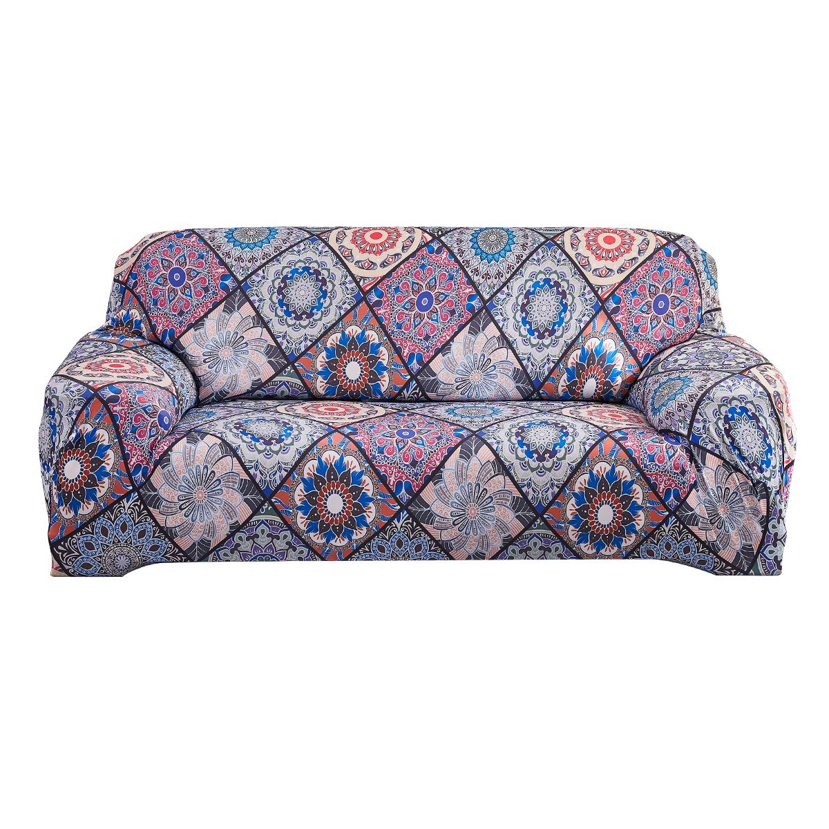 ELEOPTION Stretch L-Shaped Sofa Cover - 2-Piece Sectional Couch Slipcover, Printed Fabric Protector for Pets & Kids - Blue, Fits 3-Seater (Perfect for Living Room, Family Gatherings & Pet-Friendly Homes)