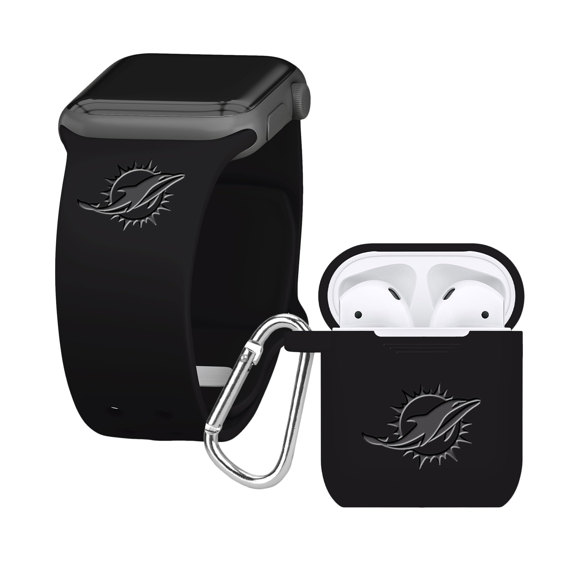 Miami Dolphins Apple Watch Band & AirPods Case - 38/40mm Black for Game Day