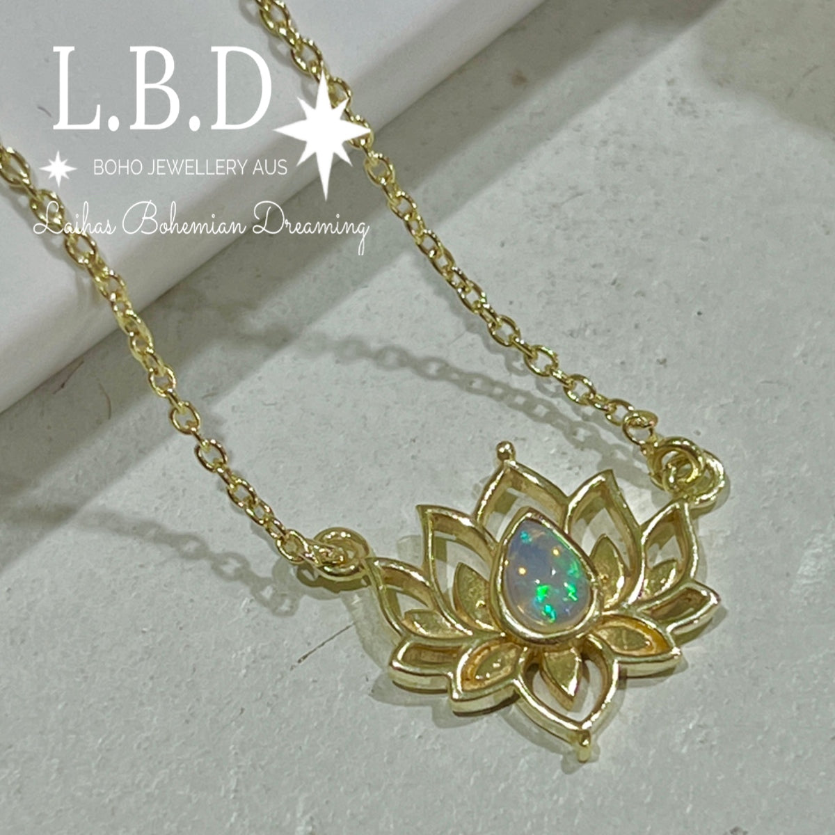 Laihas Lotus Flower Choker Necklace - 14K Gold Plated Opal Pendant Jewelry for Women, Elegant Boho Style Gift for Her - Perfect for Weddings, Date Nights & Special Occasions