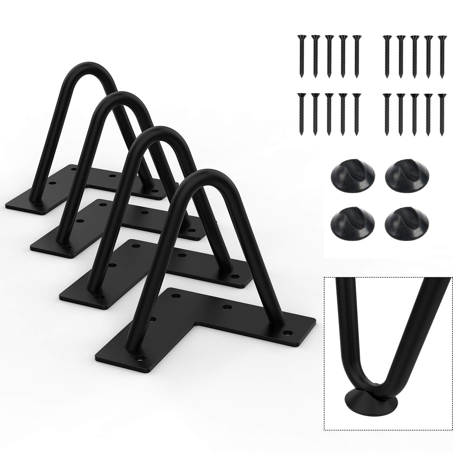 Orgerphy 4 Inch Black Hairpin Table Legs (4 Pack) - Heavy Duty Metal Furniture Legs with Screws & Rubber Floor Protectors - DIY Desk Legs, End Table Legs, Coffee Table Legs - Perfect for Modern Home, Office & Workshop Furniture Projects
