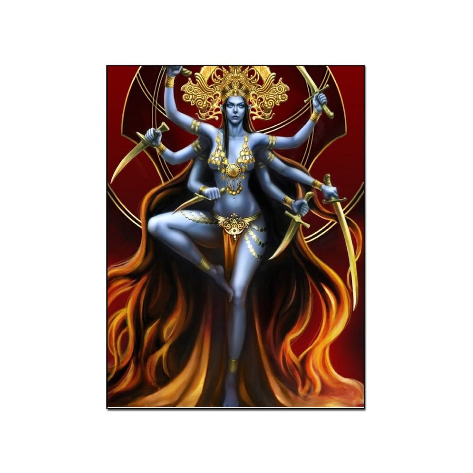 Hindu Goddess Kali Wall Art Poster - Framed Spiritual Decor for Living Room, Bedroom & Meditation Space | Indian Deity Print for Home, Office & Yoga Studio