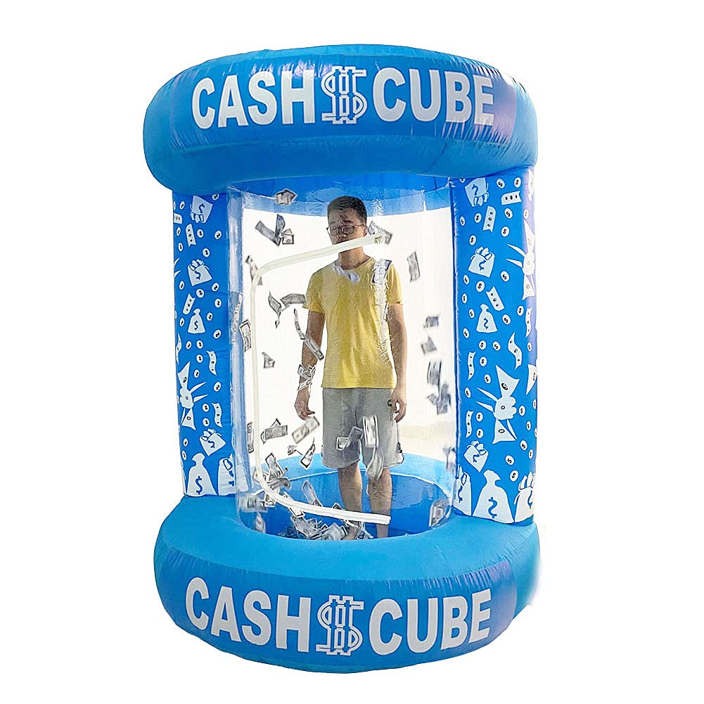 Inflatable Cash Cube Booth Machine - 3D Money Grab Game for Parties & Events (Light Blue) - Perfect for Birthday Celebrations, Corporate Events & Fundraisers