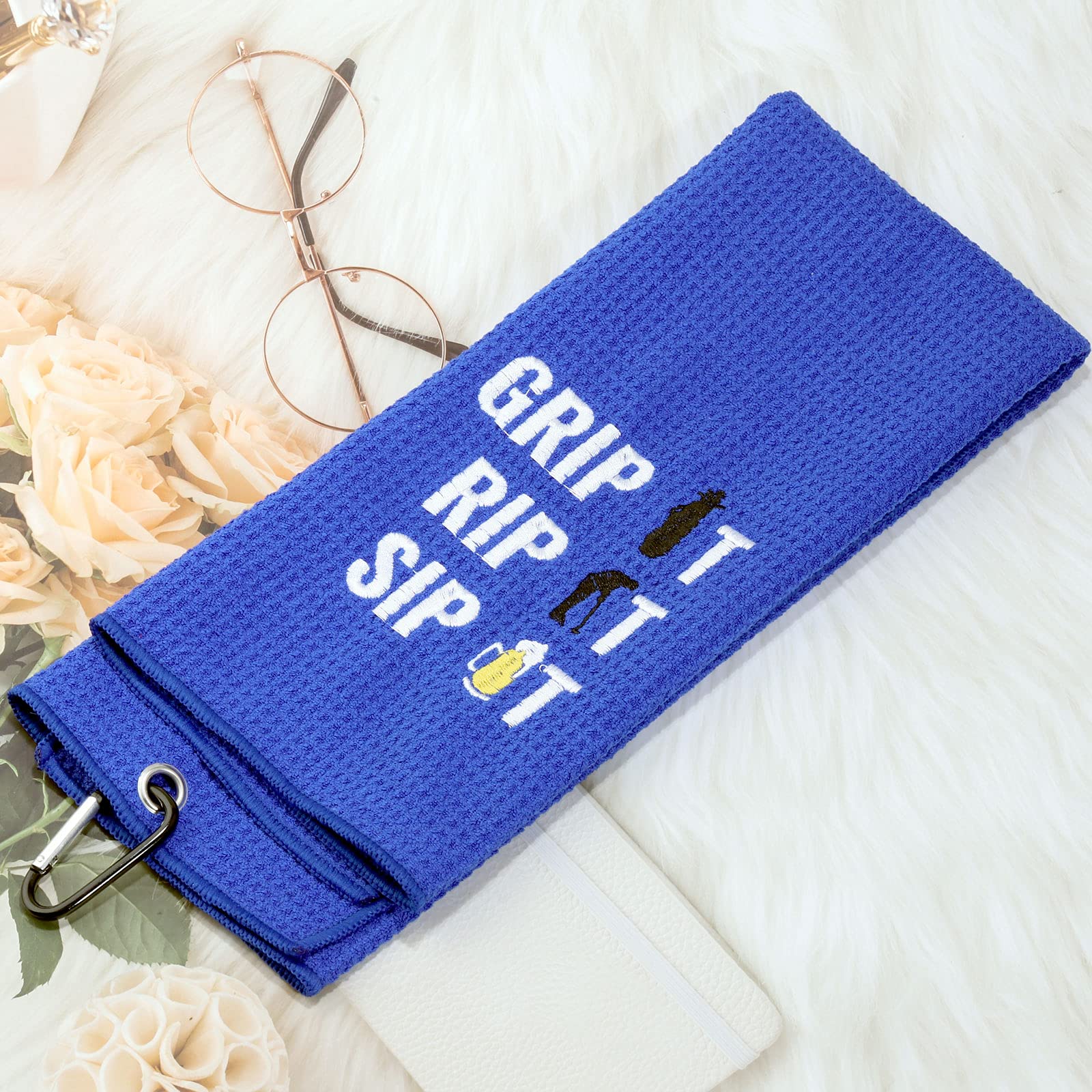 Premium Embroidered Golf Towel for Dad & Grandpa - Grip It Rip It Sip It Design with Clip - Perfect Golf Gift for Beer Lovers & Sports Enthusiasts - Ideal for Golf Courses, Driving Ranges & Clubhouse Use