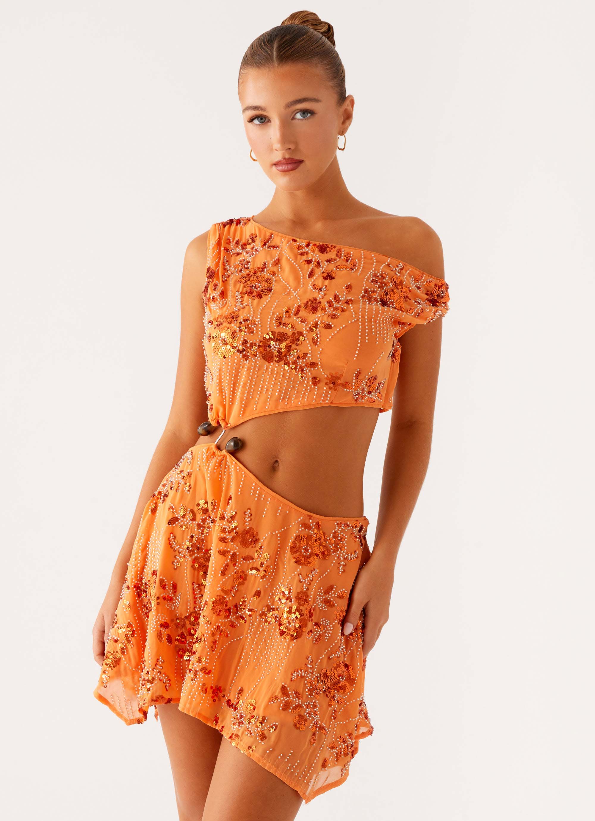Aletta Sequin Mini Dress for Women - Sparkling Orange Party Dress for Nightclub, Cocktail Party & Holiday Events