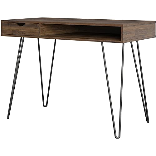 Pemberly Row Mid-Century Modern Computer Desk with Storage in Walnut - Stylish Home Office Furniture for Small Spaces & Remote Work