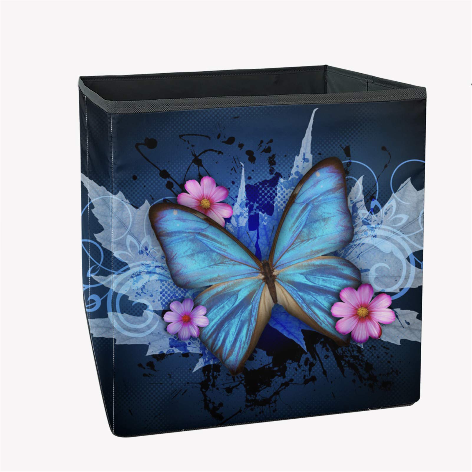 Dremagia Collapsible Storage Box Cube - Large Open Toy Bin Organizer for Kids Room, Nursery, Playroom - Blue Butterfly Design | Perfect for Organizing Toys, Books, and Baby Essentials