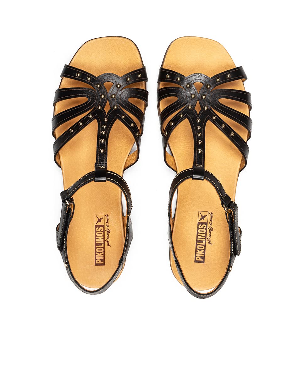 PIKOLINOS Women's Leather Flat Sandals - Comfortable Black Ibiza Style Sandals for Casual Wear, Beach & Summer Outfits