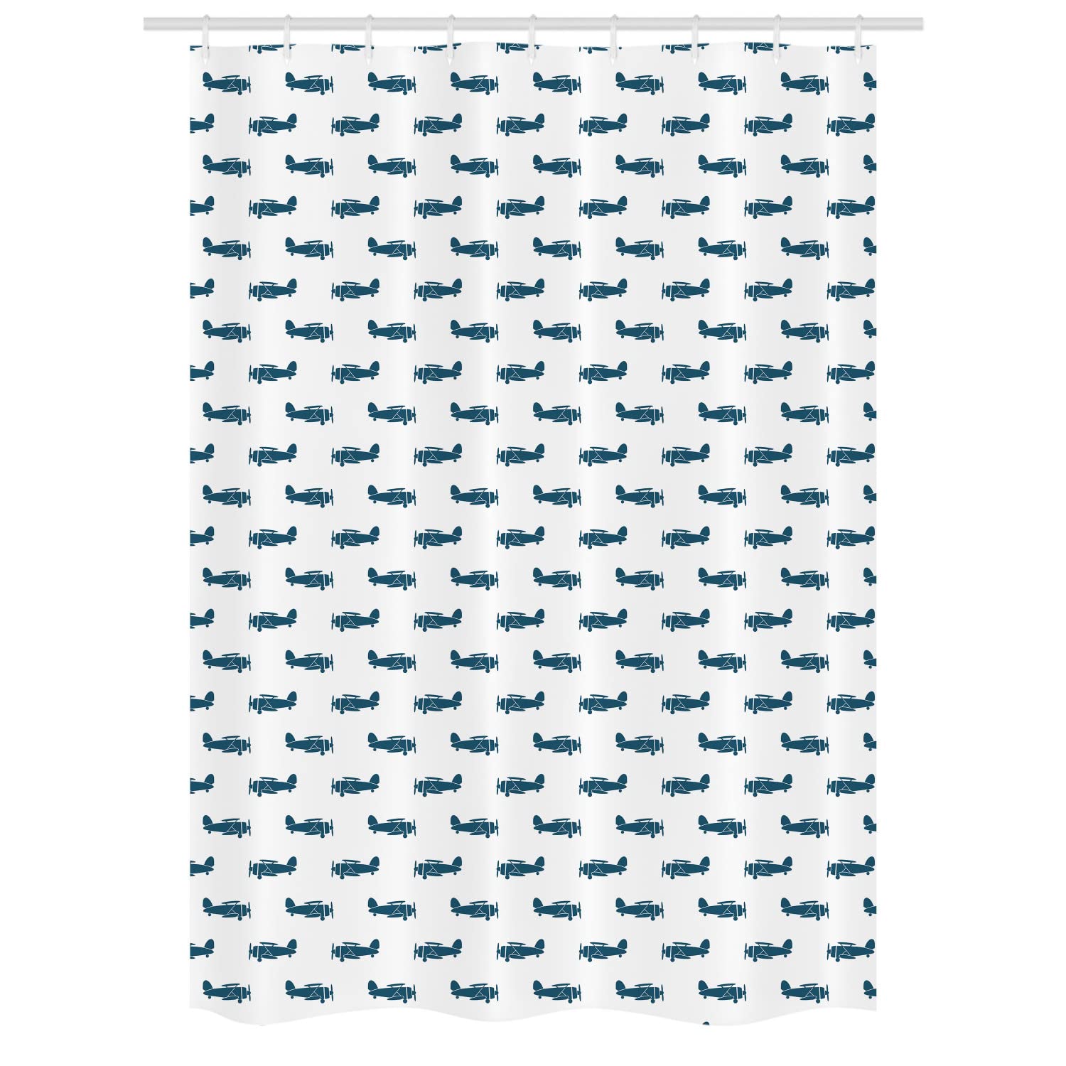 Vintage Airplane Stall Shower Curtain - Retro Aircraft Monochrome Silhouette Design, Dark Blue & White Bathroom Decor with Hooks, 54x78 Inches - Perfect for Aviation-Themed Bathrooms & Vintage Home Decor