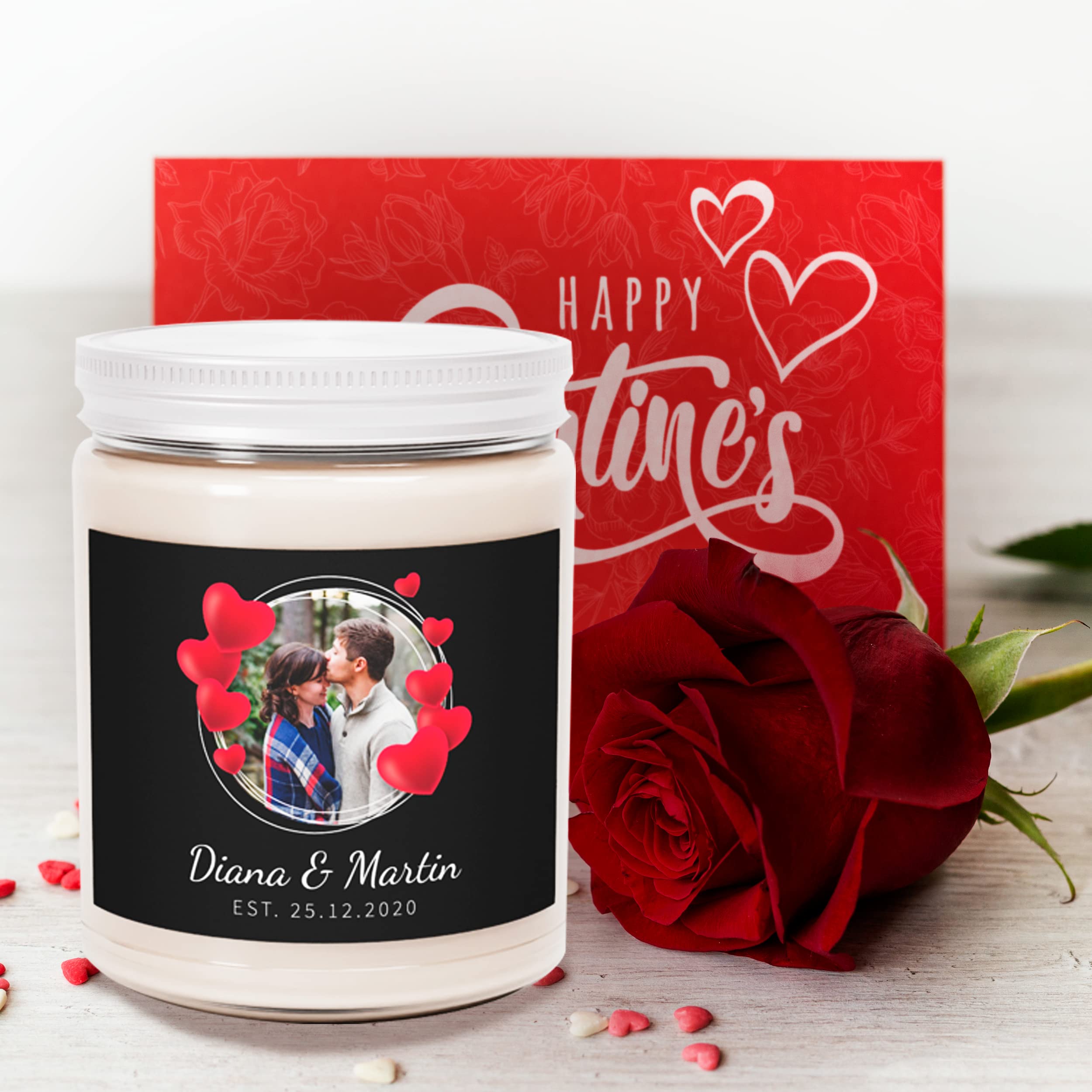 Custom Photo Scented Candle with Personal Picture - Sea Breeze Aromatherapy Wax Jar Candle for Valentine's Day Gift (9oz) - Perfect Romantic Present for Girlfriend, Boyfriend, Anniversary or Couples' Home Decor