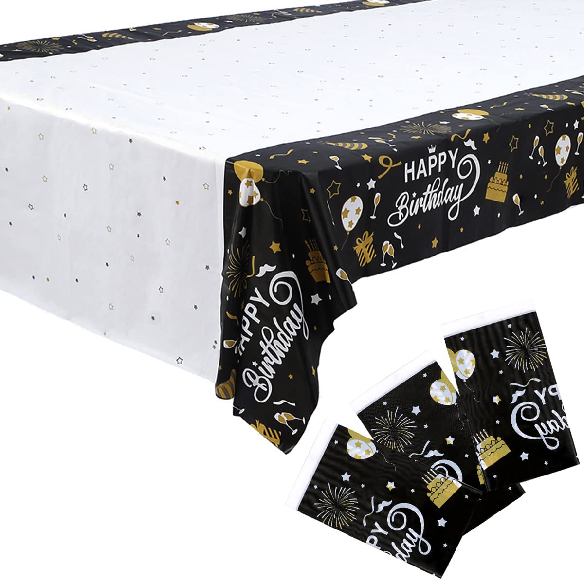 3 Pack Happy Birthday Tablecloth - 54 x 108 Inch Waterproof Disposable Party Table Cover for Birthday Decorations, Baby Showers, Anniversary & Holiday Celebrations