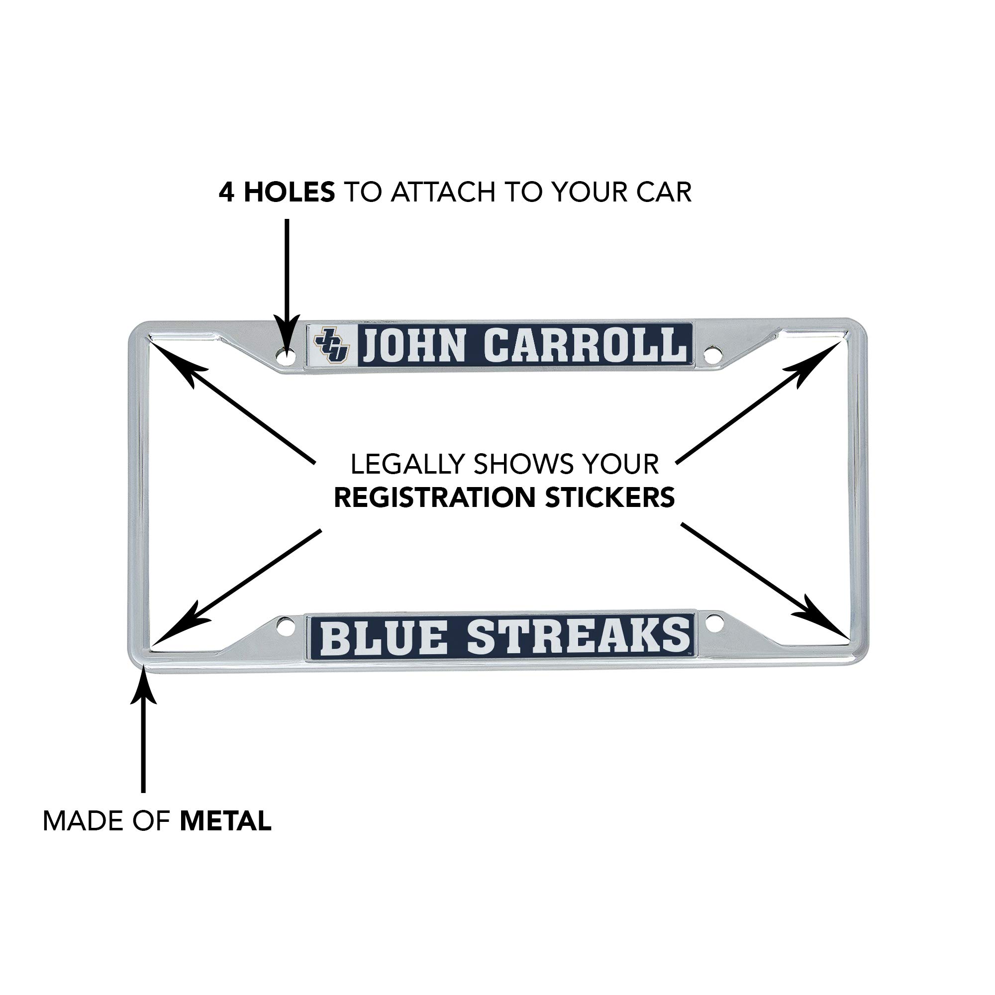 John Carroll University Blue Streaks Metal License Plate Frame - Desert Cactus Car Accessories for Front or Rear Bumper - Perfect for Alumni, Fans & Game Day Spirit (Mascot Design)