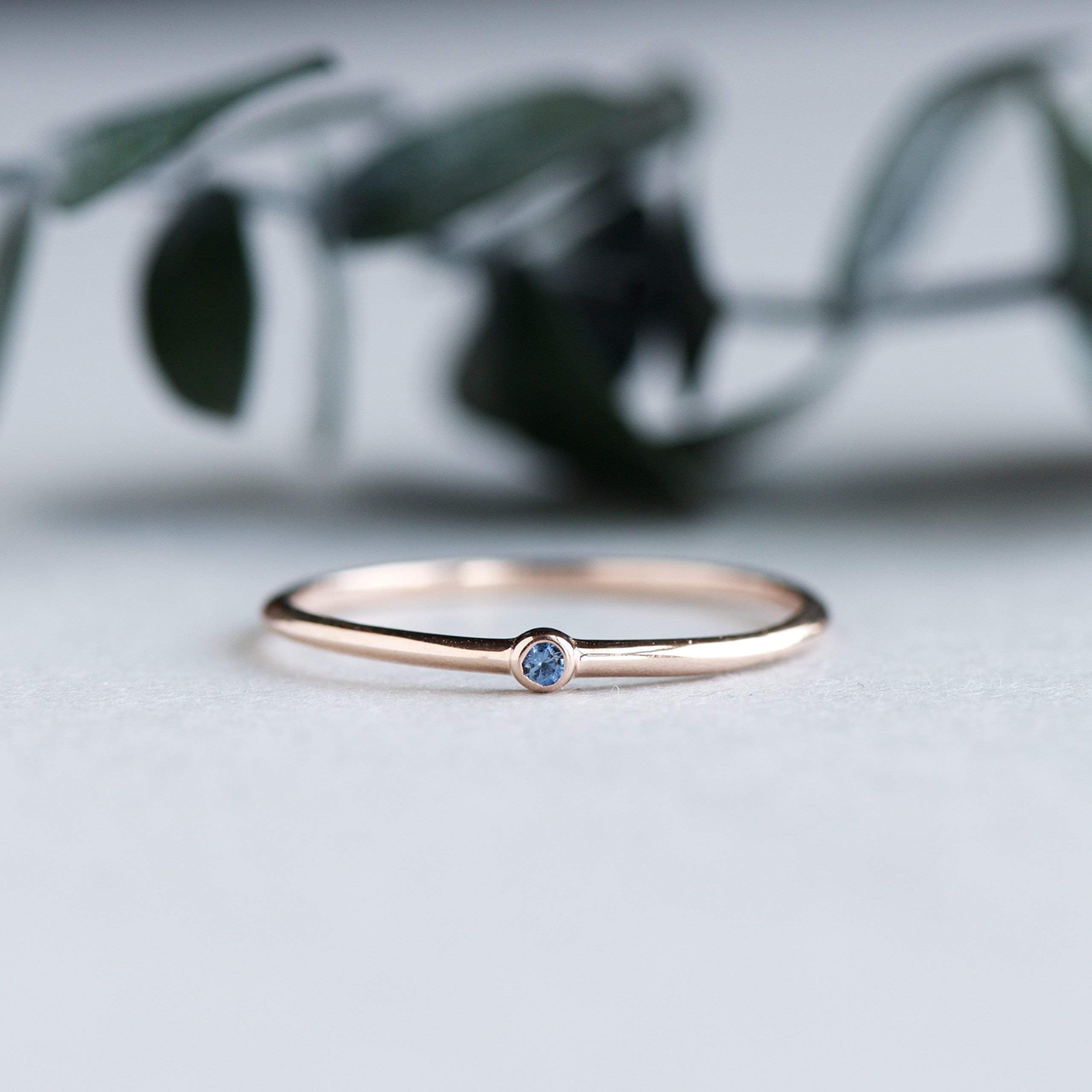 10K Rose Gold Sapphire Ring - September Birthstone Jewelry, Dainty Thin Stacking Ring for Women (HRG001) | Perfect for Everyday Wear, Gift Giving & Special Occasions