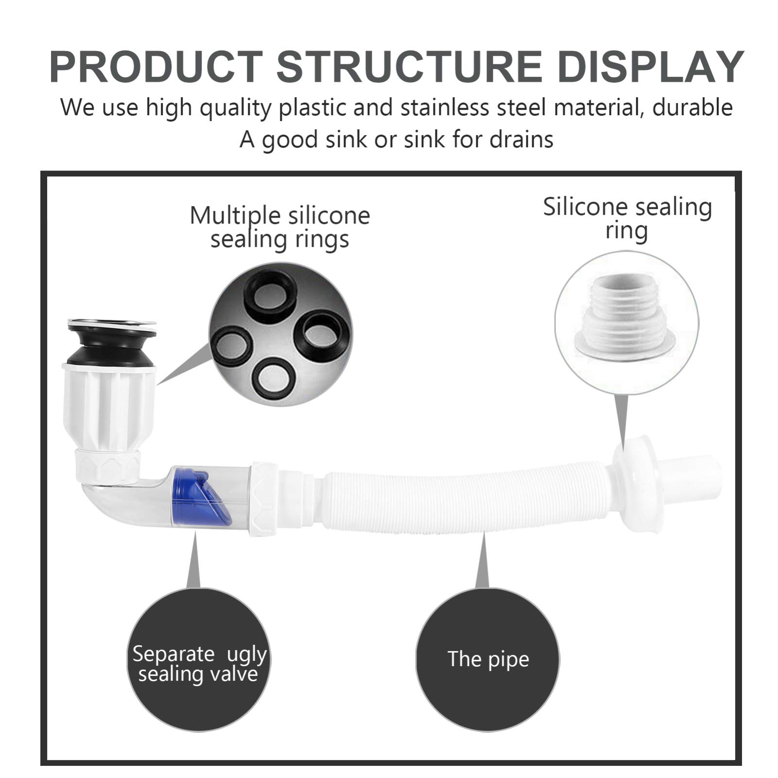 DOITOOL Retractable Hose for Kitchen & Bathroom Sink Drain - Flexible Plastic Tubing for Easy Cleaning