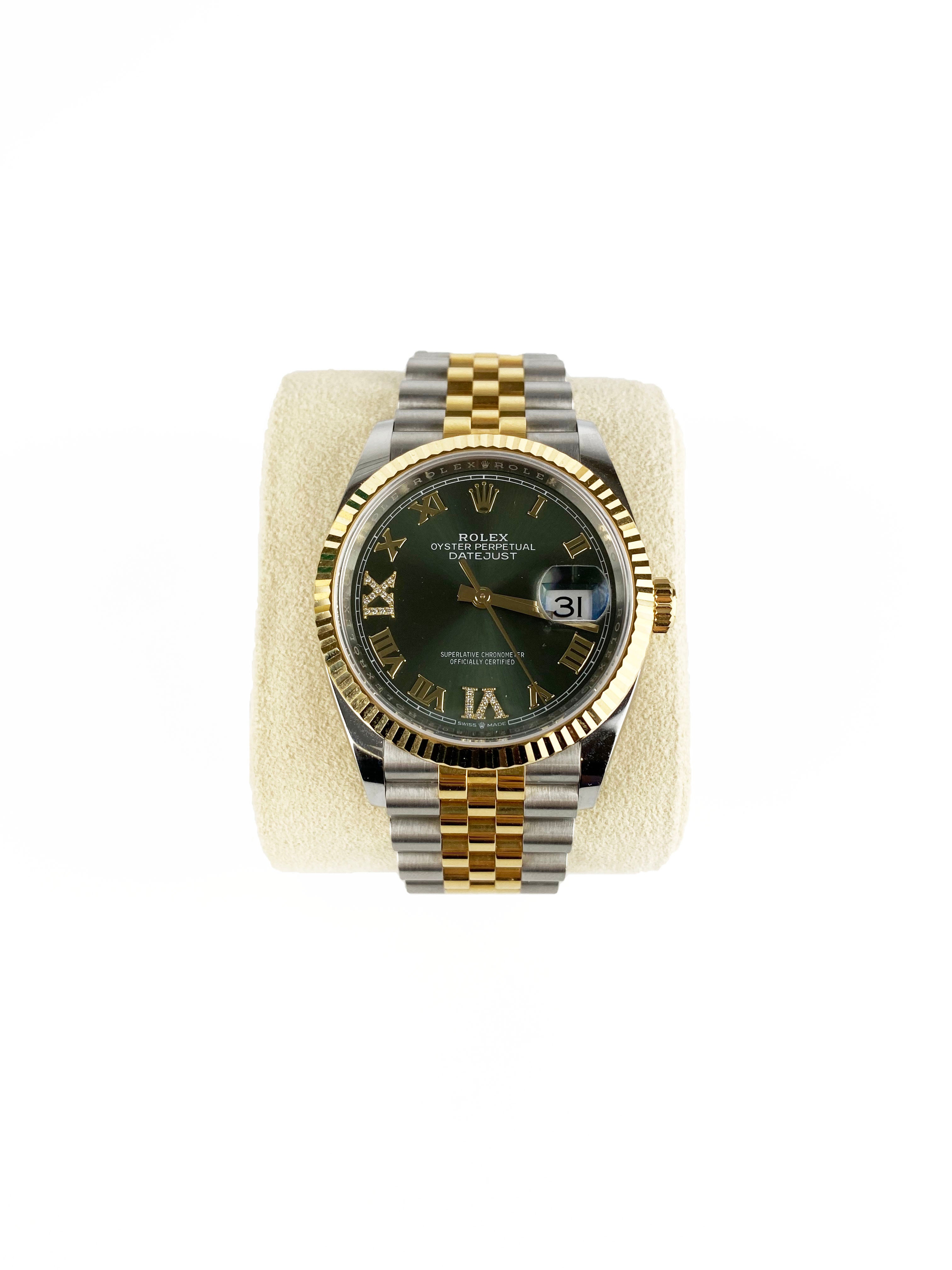 Rolex Datejust 36 Men's Watch - 18K Yellow Gold & Olive Green Dial - Oyster Perpetual Automatic Luxury Watch for Business, Gifts & Special Occasions