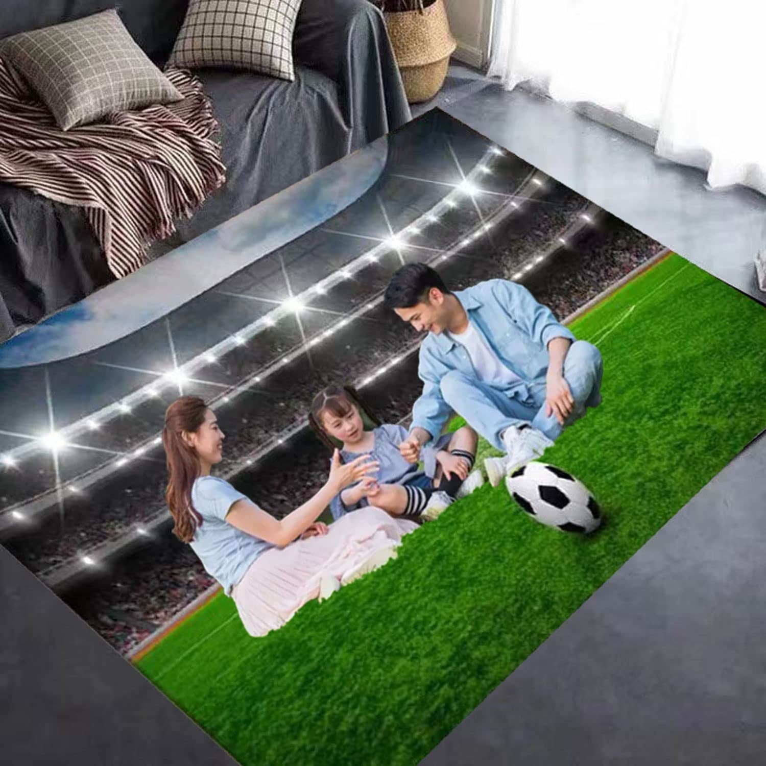 **5x8 Kids Soccer Field Rug - Non-Slip Football Playmat for Boys & Girls Bedroom, Sports Room & Living Room - Durable Green Carpet for Play Area & Game Room Decor**