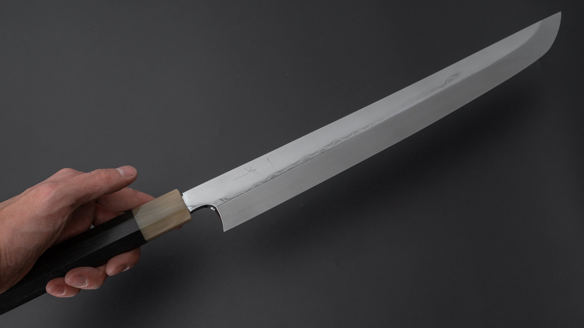 Hitohira Togashi White #1 Notaremon Mizu Honyaki Yanagi Sakimaru 330mm Japanese Chef Knife with Taihei Ebony Handle & Saya - Premium Sushi & Sashimi Knife for Professional Chefs & Home Cooking