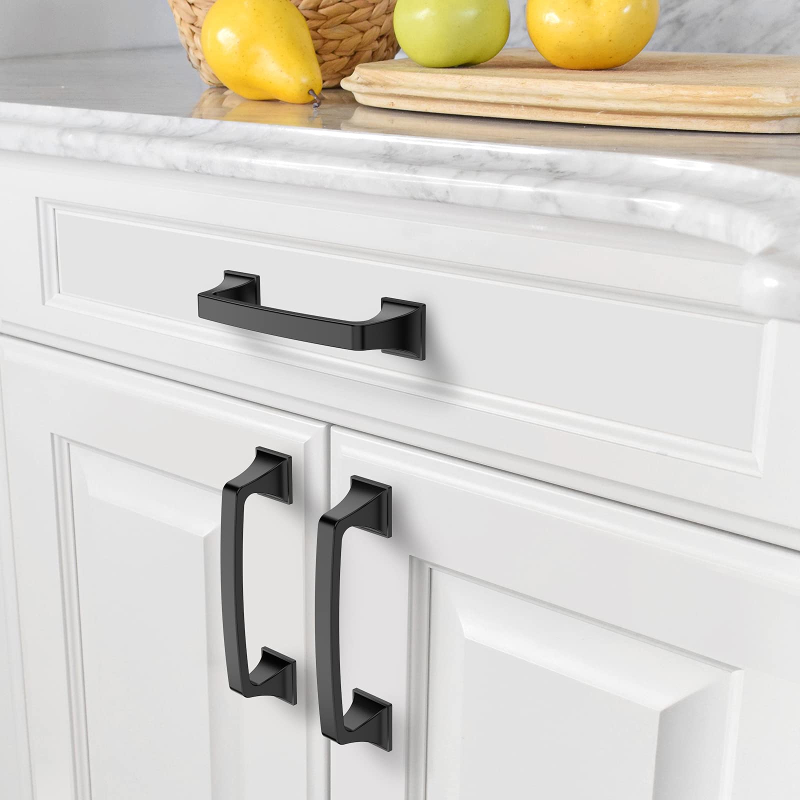 Amerdeco 10 Pack Matte Black 3-3/4 Inch (96mm) Center to Center Cabinet Pulls - Modern Kitchen Cabinet Handles & Drawer Pulls for Home, Office, and RV Cabinetry - Durable Hardware for Cabinets, Cupboards, and Furniture