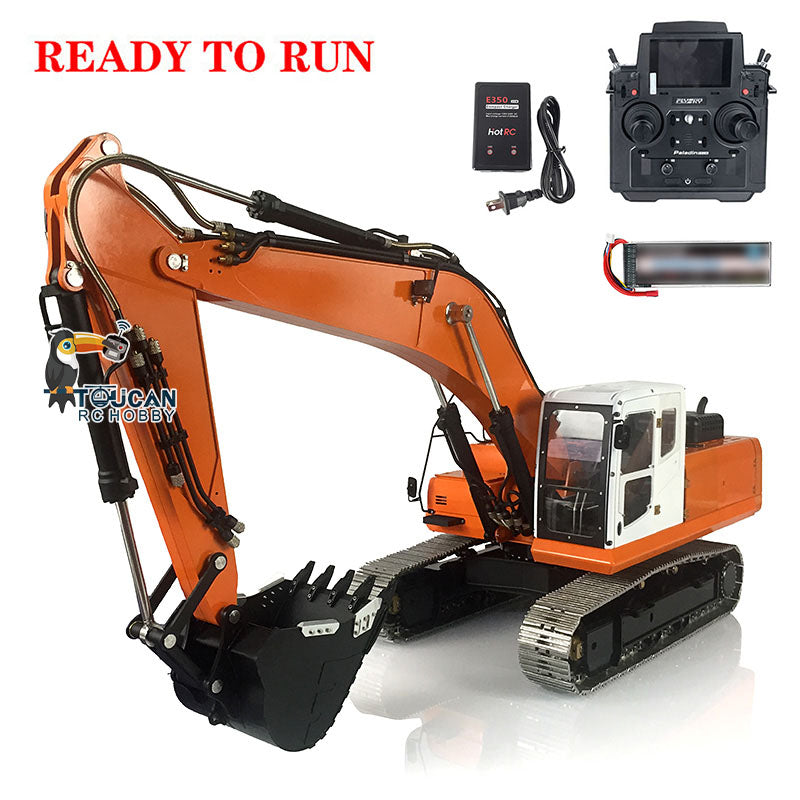 1/14 Scale LESU PC360 Metal Hydraulic RC Excavator with Painted Bucket, Trailer, Scarifier, Compactor & Crusher - 3-Section Arm for Construction Simulation & Professional RC Hobbyists