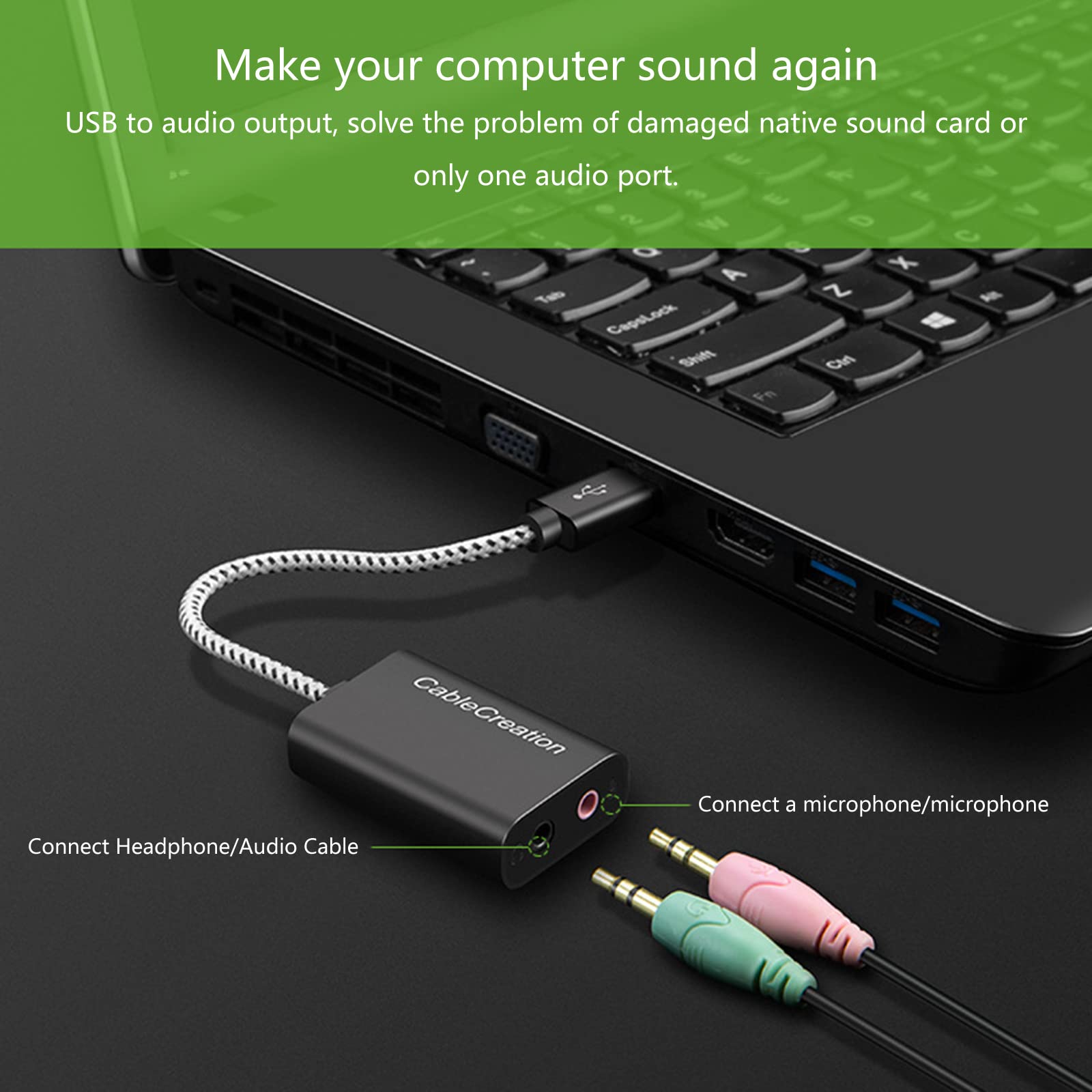 HOOLRZI USB Sound Card Adapter - External 3.5mm AUX Stereo Audio Converter with Microphone Support for PC, Laptop, Desktop - Perfect for Gaming, Streaming, Music Production & Conference Calls