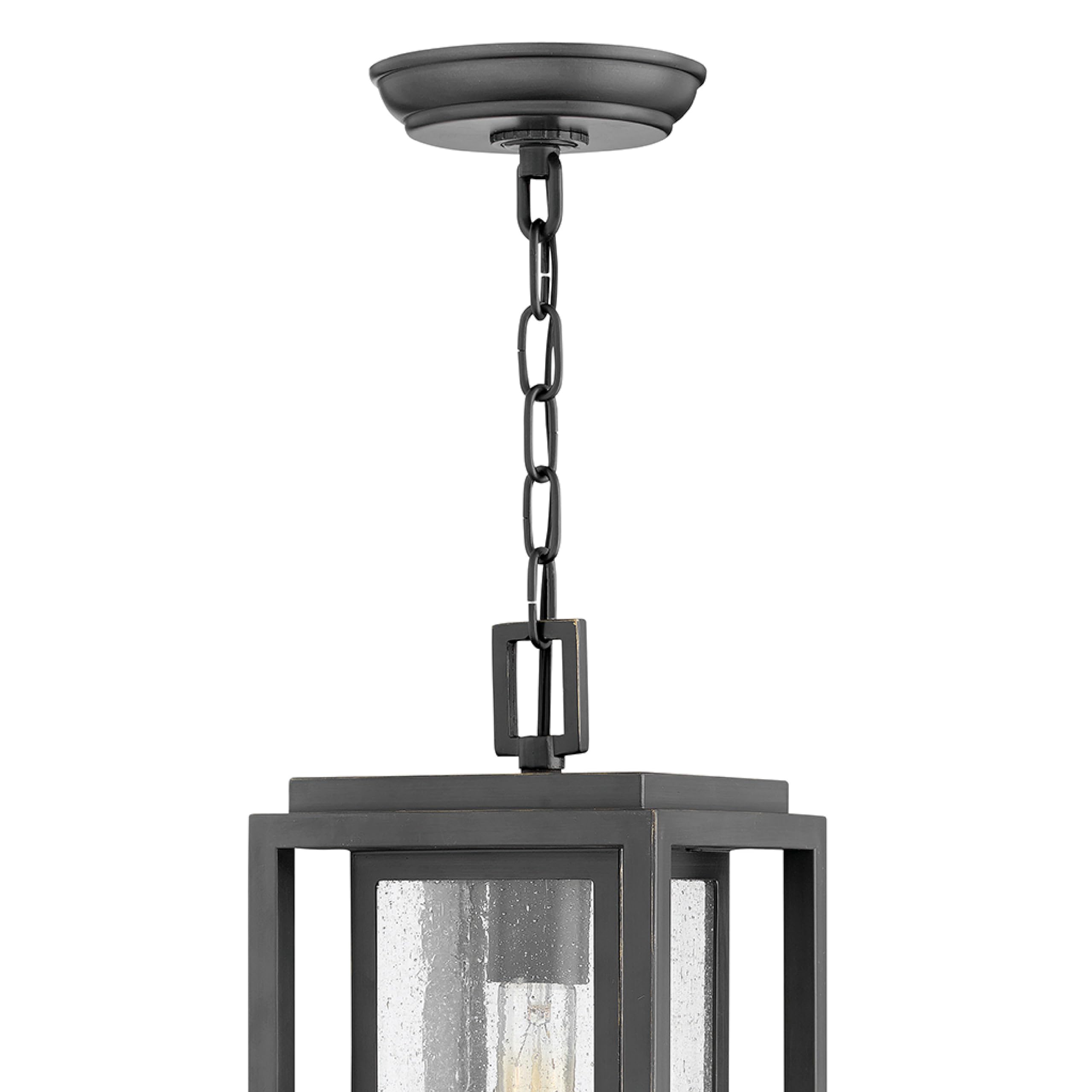 Hinkley Republic Medium Hanging Outdoor LED Lantern with Clear Seedy Glass Panes - Oil Rubbed Bronze Finish, Composite Material, Anti-Fading - Perfect for Porch, Patio, Garden & Entryway Lighting