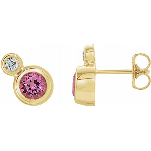 Pink Tourmaline and Diamond - 0.03 Ctw,Size-3 mm