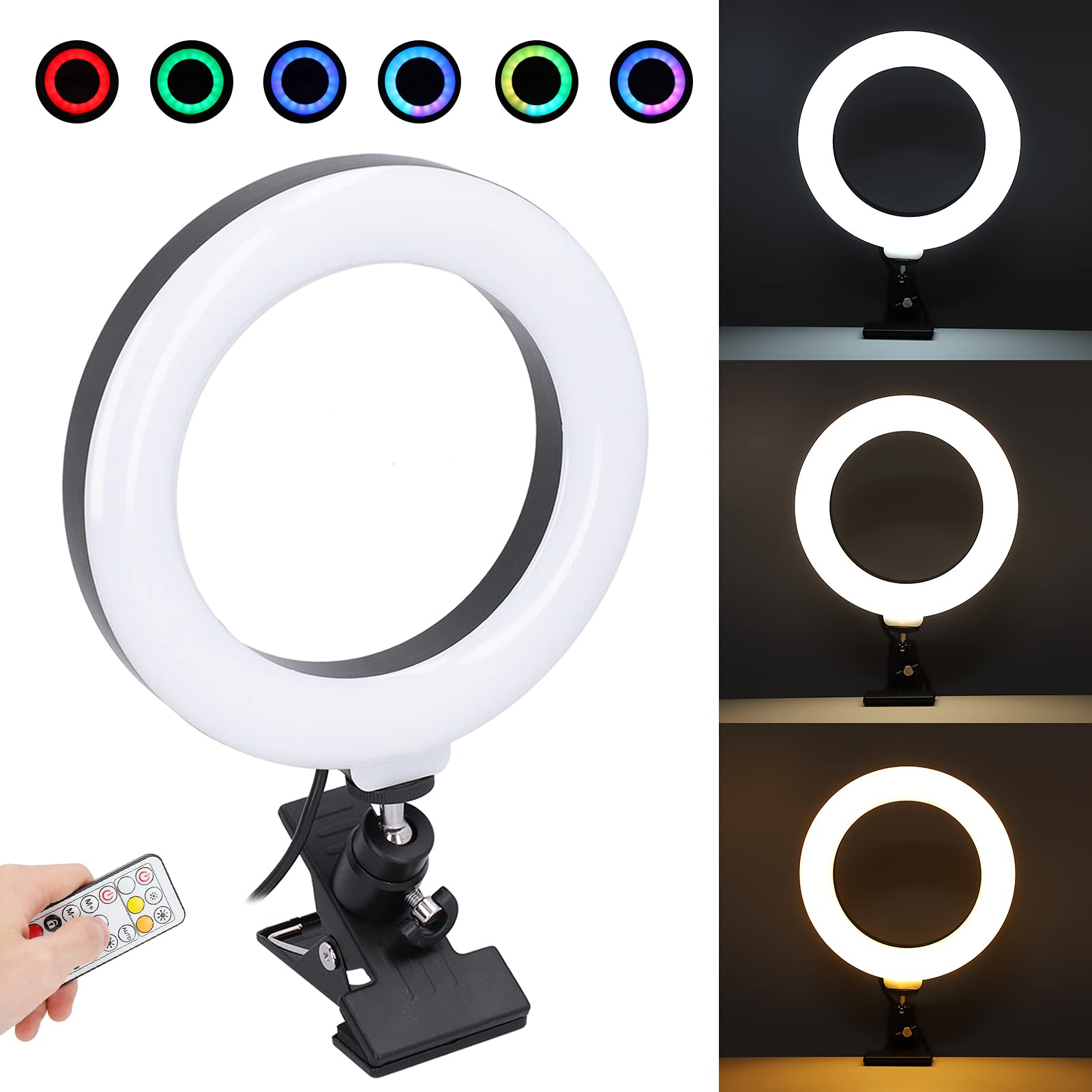 16cm LED USB Ring Light with Adjustable Clamp - RGB Color Changing for Selfie, Live Makeup, Video Broadcasting - Perfect for YouTube, TikTok & Home Studio Lighting