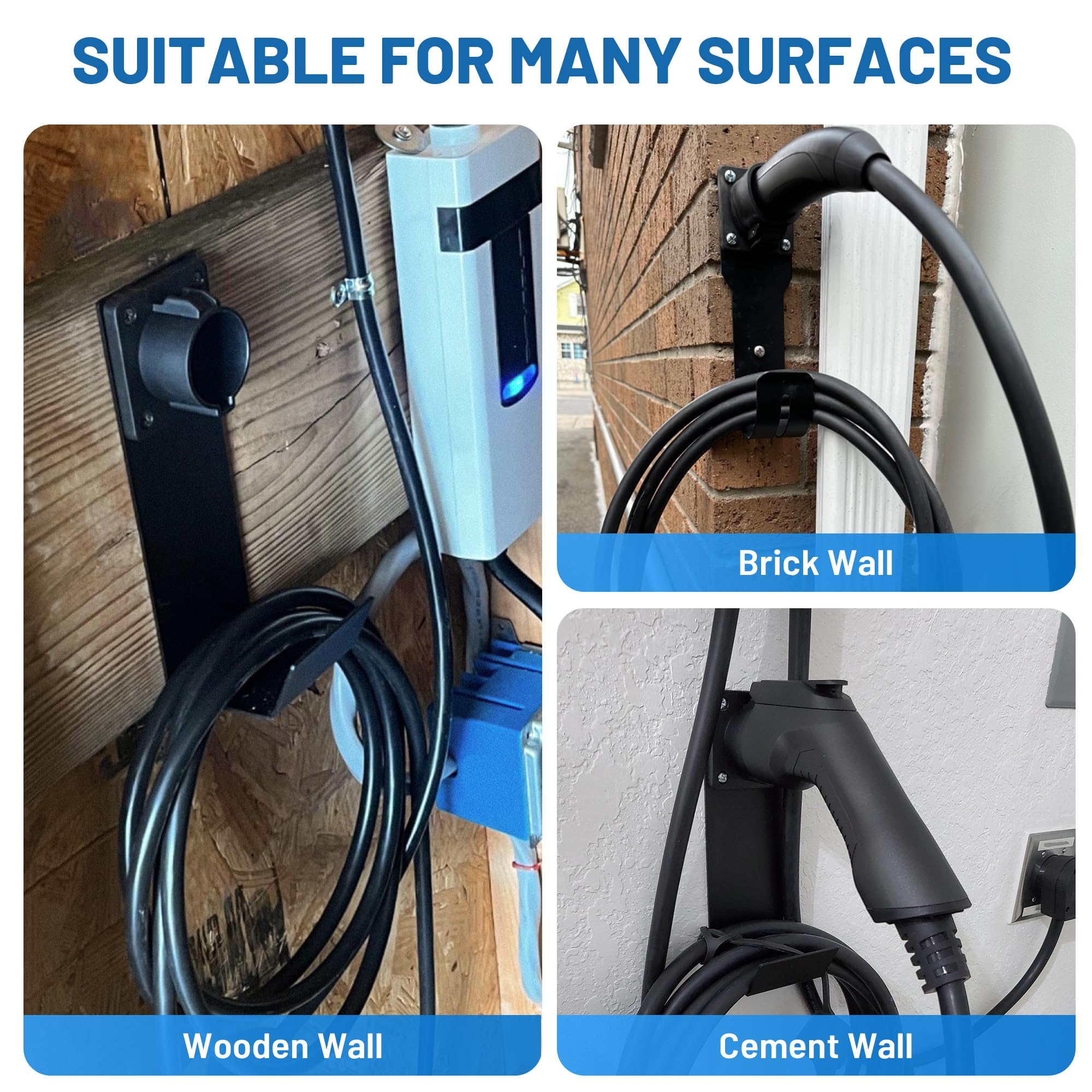 SAE J1772 EV Charger Holder - Wall Mount Nozzle Holster Dock & J-Hook Combo for Electric Vehicle Charging Cable Organization | Perfect for Home Garage, Workplace & Public Charging Stations