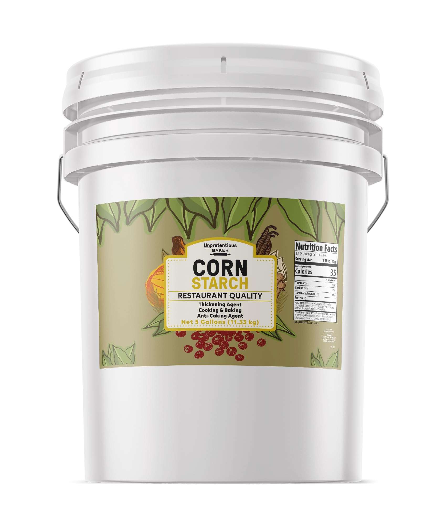 Unpretentious Baker Corn Starch – 5-Gallon Resealable Bucket (400 oz) – Premium Thickening Agent for Baking, Cooking & Cleaning | Ideal for Bulk Food Prep, DIY Crafts & Household Cleaning