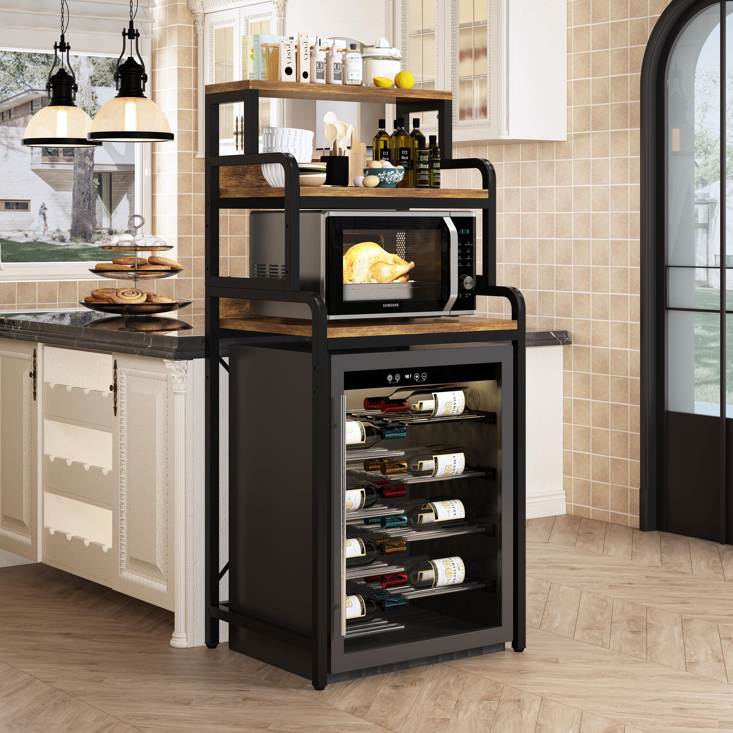 4-Tier Stainless Steel Kitchen Bread Rack & Microwave Stand - Space-Saving Storage Shelf for Spices, Pots, Pans - Perfect for Small Kitchens, Bakeries & Dorm Rooms - Free Standing Double-Purpose Organizer for Countertop or Mini Fridge