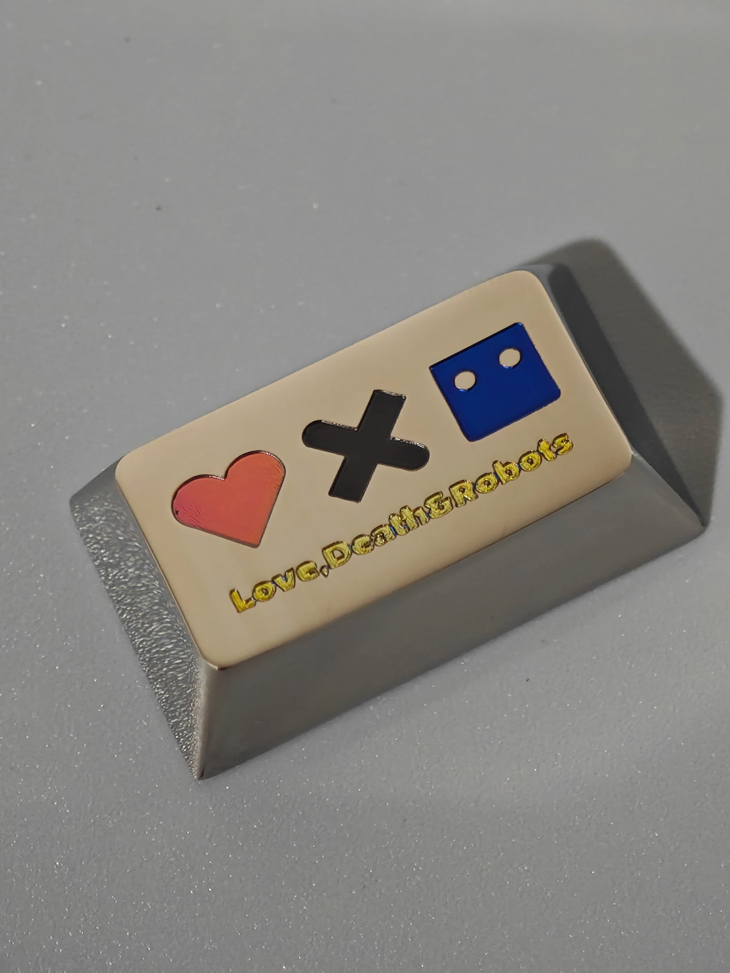 Love, Death & Robots Themed 1.75U/1U Titanium Alloy Engraved Keycaps - Custom Mechanical Keyboard Artisan Keycaps for Gaming & Typing Enthusiasts - Perfect for PC Builds, Gift Giving & Keyboard Customization