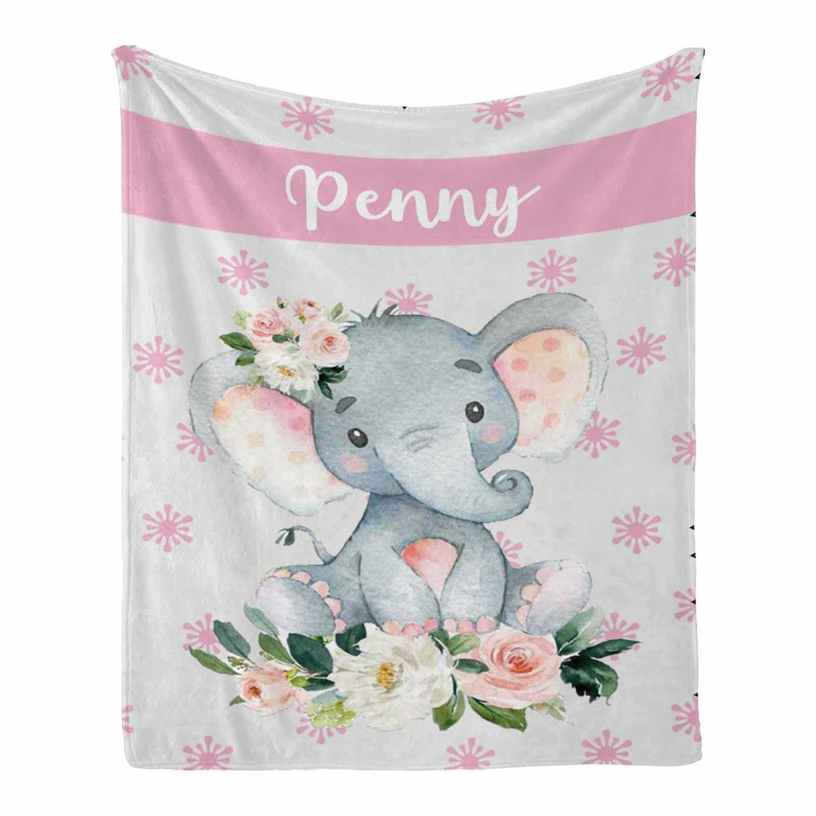 Personalized Baby Elephant Blanket with Name - Soft 70