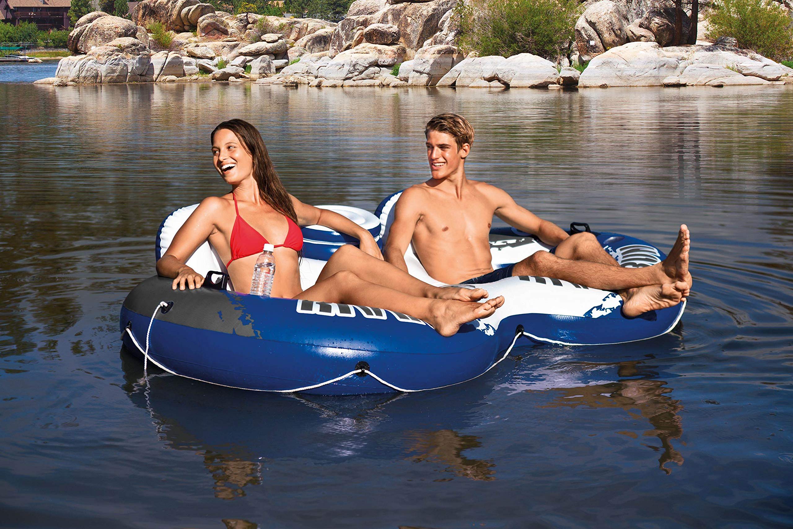 Intex River Run II 2-Person Inflatable Pool Tube Float with Cooler (2 Pack) - Perfect for River Rafting, Lake Lounging, and Summer Relaxation