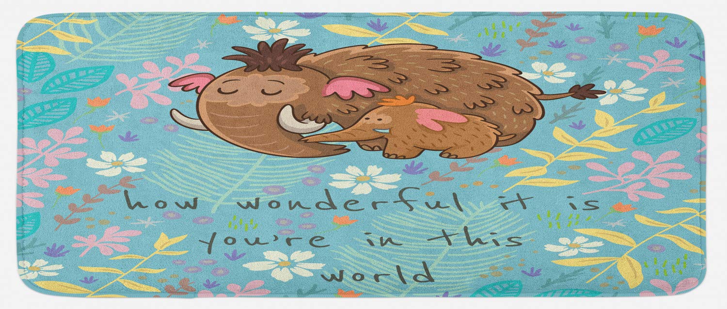 Ambesonne Non-Slip Kitchen Rug - Floral Design with Loving Mother's Day Quote, Soft Plush Decorative Mat 47x19 Inches, Multicolor - Perfect for Mother's Day Gifts, Kitchen Decor & Cozy Home Accents
