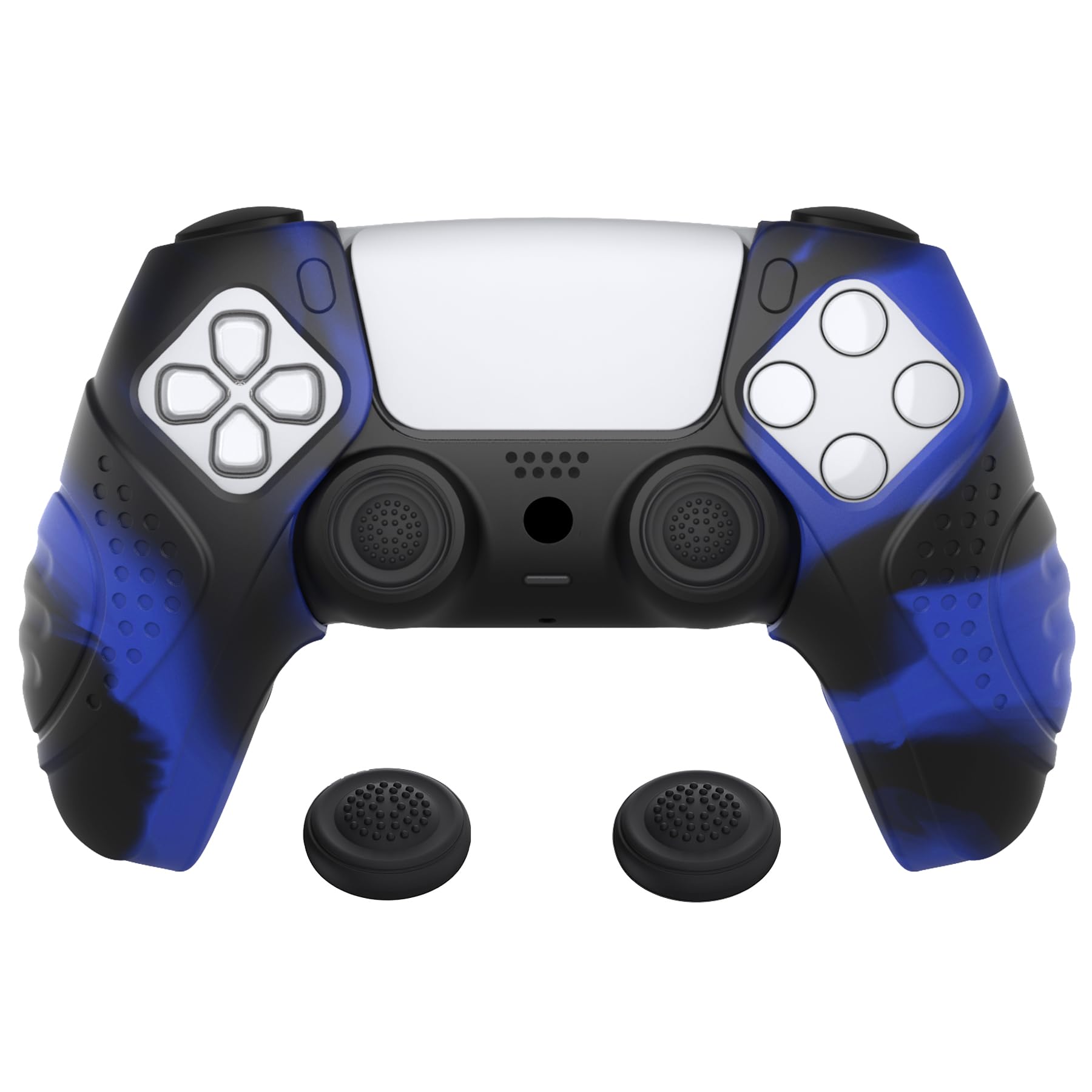 PlayVital Anti-Slip Silicone Cover for PS5 Controller - Protective Grip Skin Case Compatible with Charging Station (Guardian Edition, Blue & Black) - Perfect for Gaming, Travel, and Long Play Sessions
