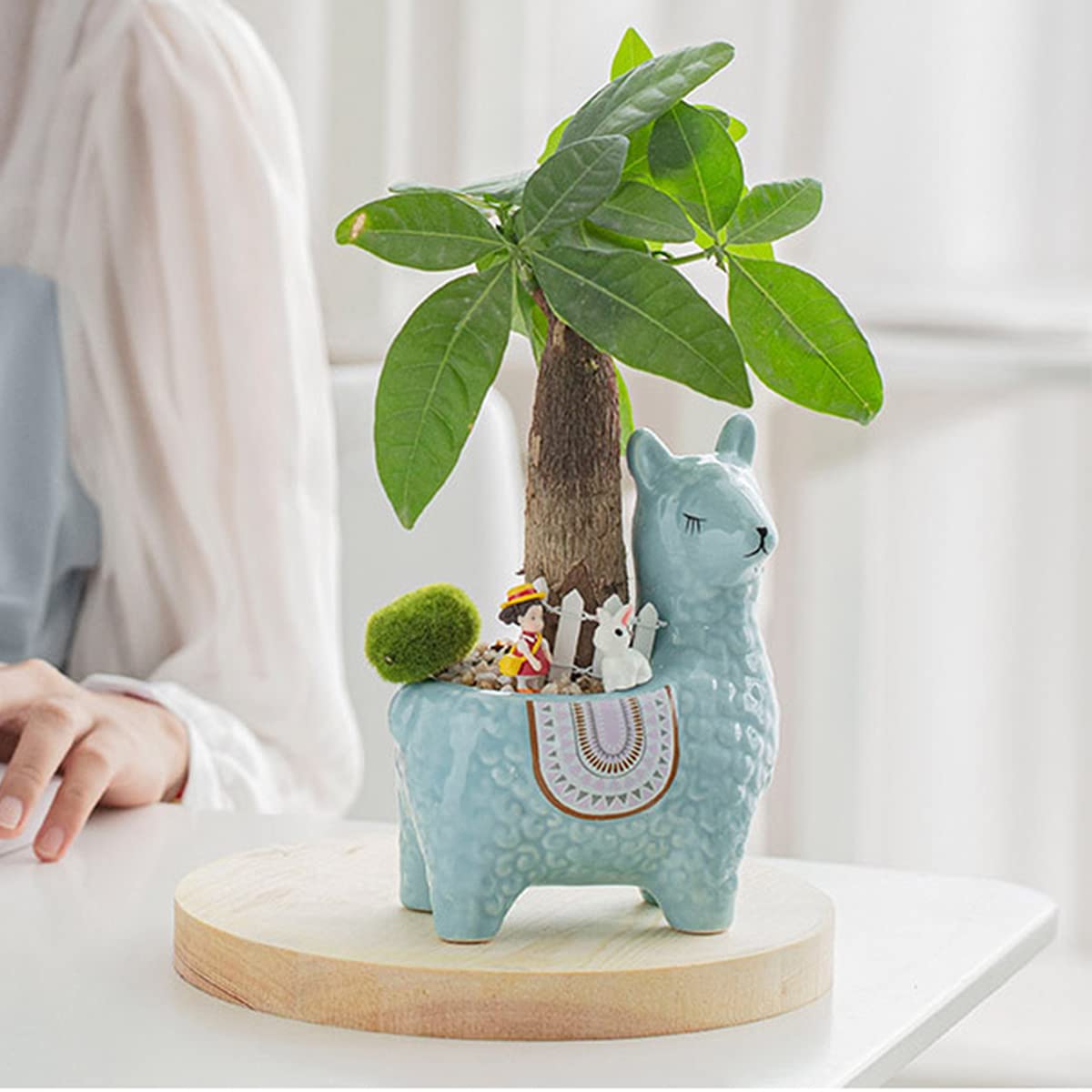 6 Inch Cute Alpaca Succulent Planter Pots - Unique Animal Shaped Planters for Mini Succulents, Cactus & Air Plants - Perfect Office, Kitchen & Home Decor Gift for Women & Coworkers (Light Blue) - Ideal for Windowsills, Desks & Shelf Displays