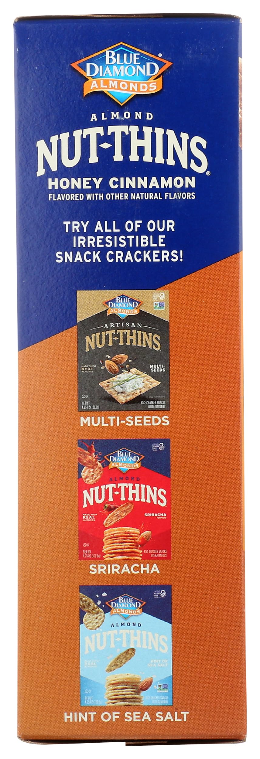 Blue Diamond Almonds Nut-Thins Gluten Free Cracker Crisps - Honey Cinnamon Flavor (4.25 oz) - Healthy Snack for Parties, Office & On-the-Go