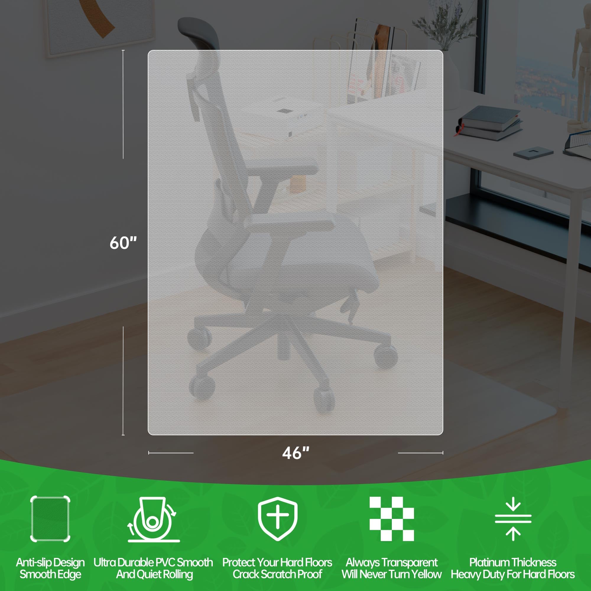 Premium Clear Office Chair Mat for Hardwood Floors - 46
