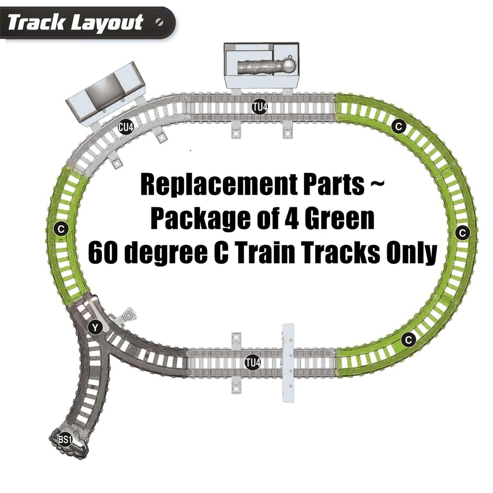 Thomas and Friends Track Master Motorized Railway Replacement Parts - FXX65 Monkey Palace Set with 4 Green C Train Tracks | Perfect for Kids' Toy Train Repair and DIY Play Scenes