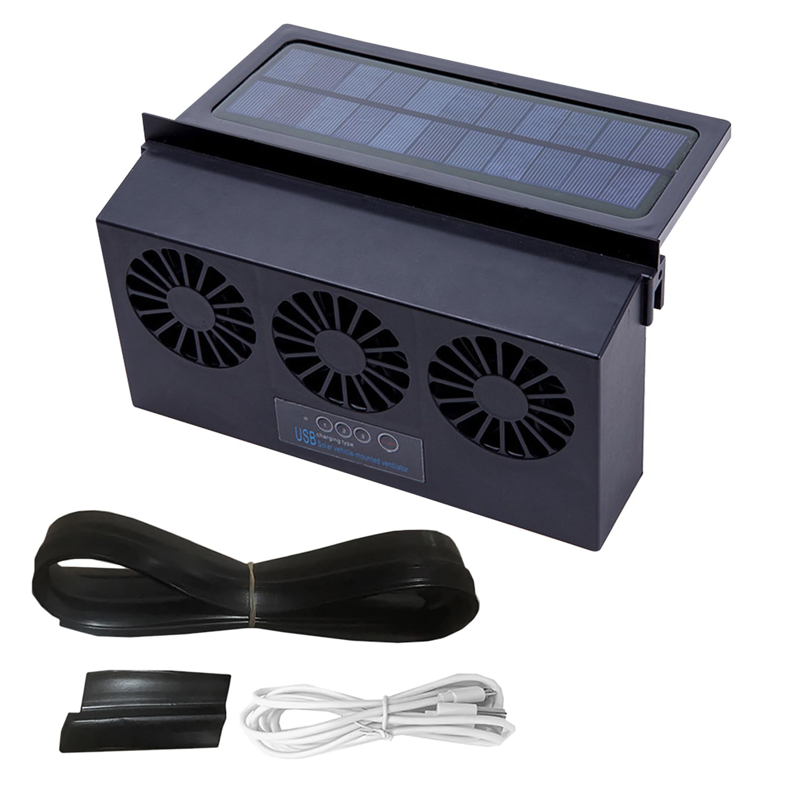 Solar Powered Car Fan with USB Charging - Strong Wind Auto Window Exhaust Cooling Fan for Vehicle Ventilation - Perfect for Summer Road Trips & Parking Cooling (Black)