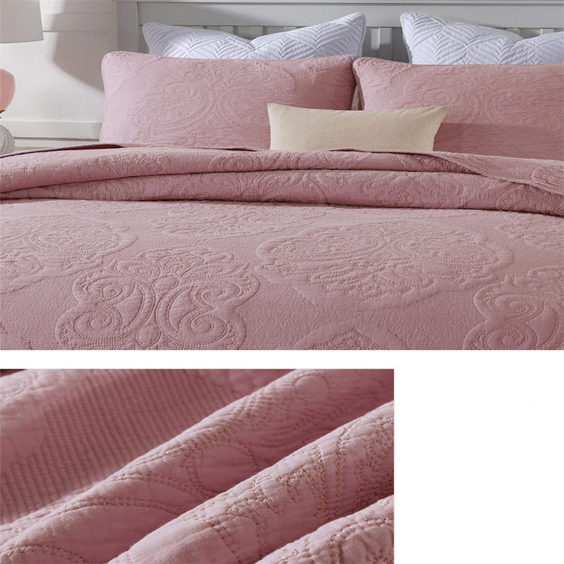ABREEZE Cotton Bedspread Quilt Set - Floral Patchwork Coverlet with Pillow Shams, Farmhouse Style Bedding for Full/Queen Size Beds - Perfect for Cozy Bedrooms, Guest Rooms & Vacation Homes