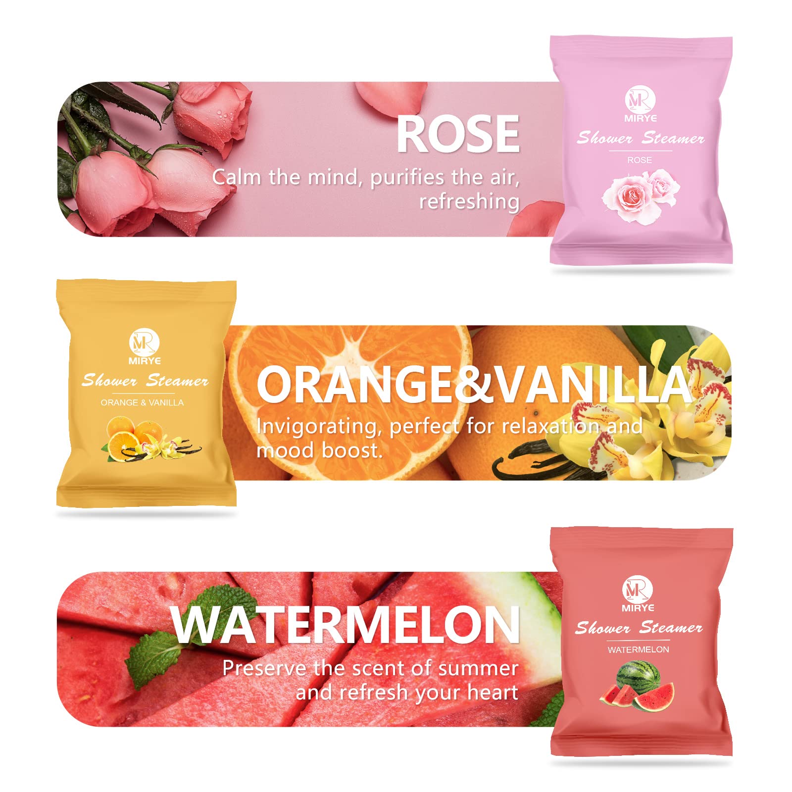 **24-Pack Organic Aromatherapy Shower Steamers for Women & Men - Essential Oil Infused with Rose, Watermelon, Tea Tree, Orange, Vanilla, Sea Salt & Lavender - Relaxing Shower Bombs for Stress Relief, Spa Day & Birthday Gifts**