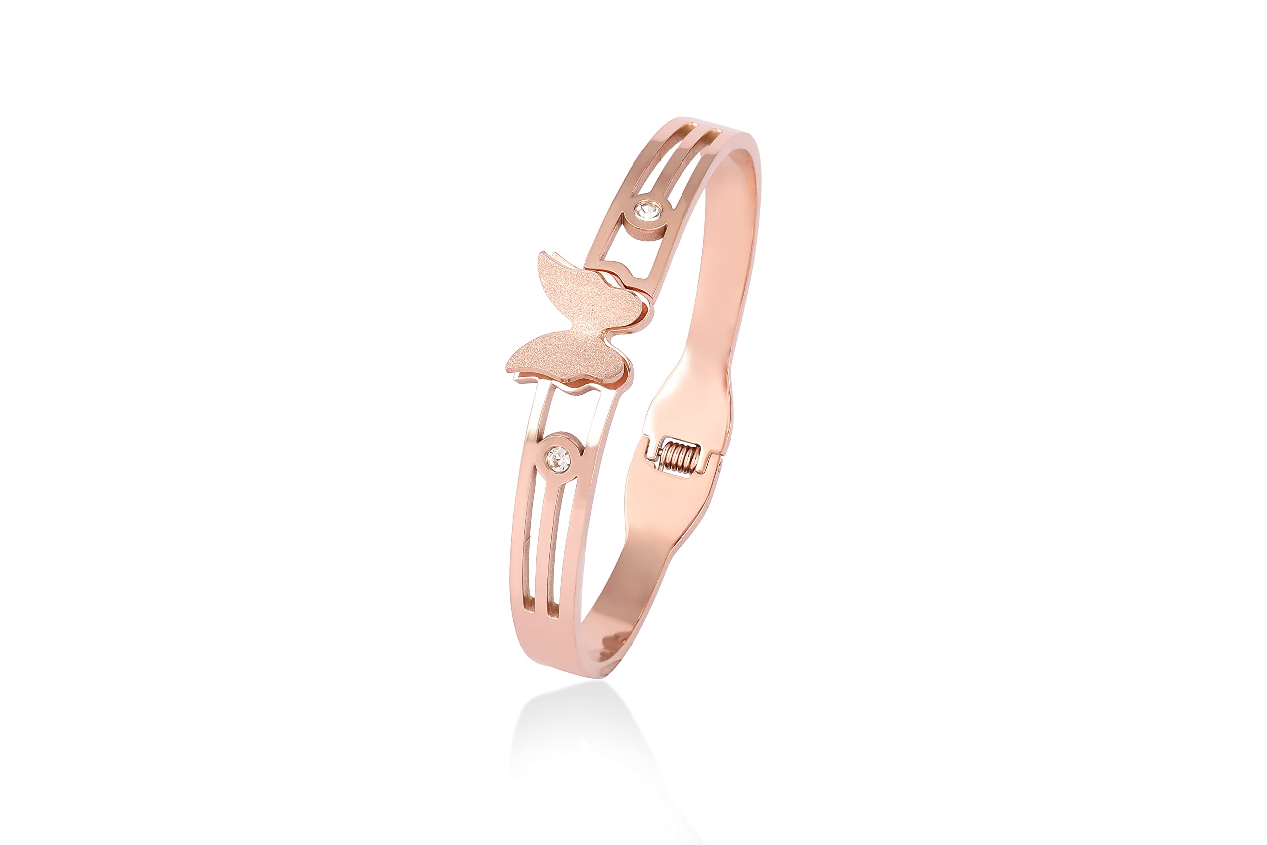 Trendy Rose Gold Butterfly Bracelet for Women - Elegant Love Jewelry with Clear Crystals | Birthday Gift for Women & Girls | Perfect for Date Nights, Weddings & Special Occasions