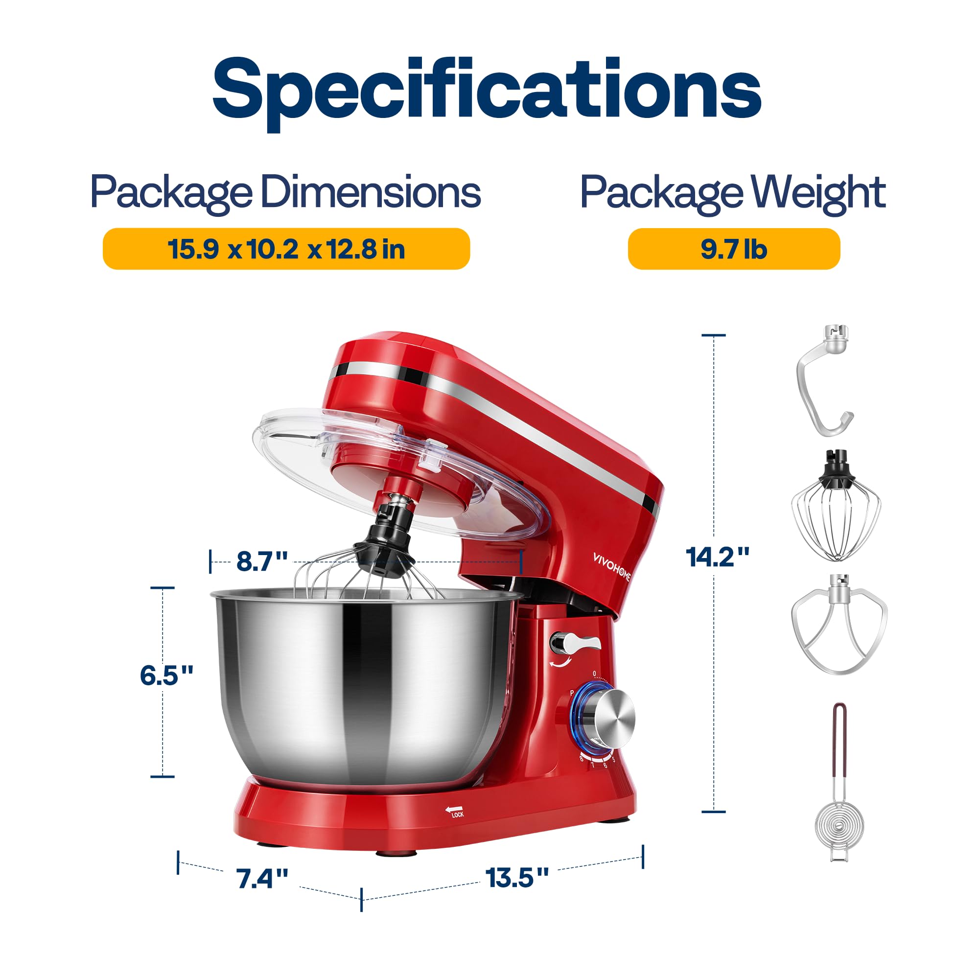 VIVOHOME 4.75 Quart Stand Mixer - 8 Speed Electric Kitchen Mixer with Beater, Dough Hook & Wire Whip for Baking Cakes, Bread, Cookies | Includes Egg Separator | Perfect for Home Bakers & Professional Chefs (Red)