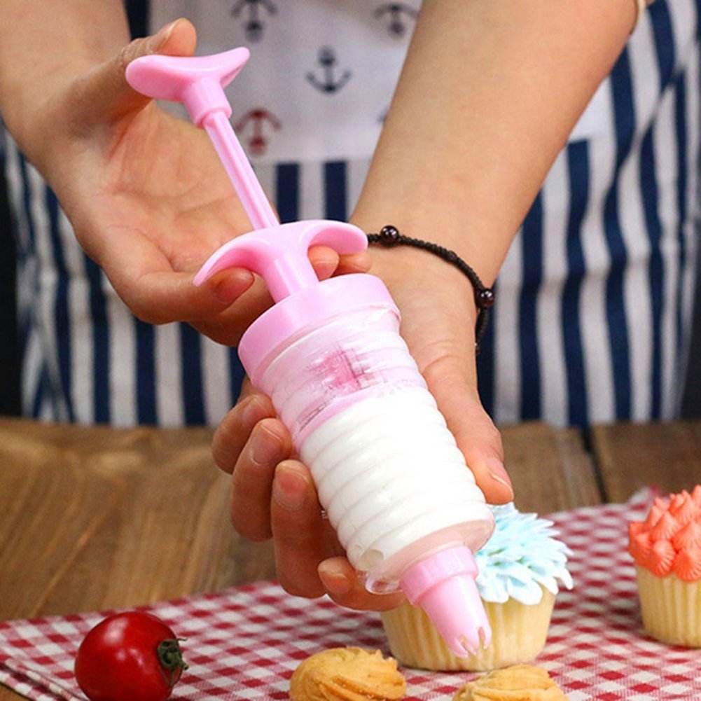 **Pink Cookie Press Set with 8 Icing Nozzles - Classic Biscuit Maker for Cake Decorating, DIY Cookies & Pastry Design - Perfect for Baking, Parties & Holiday Treats**