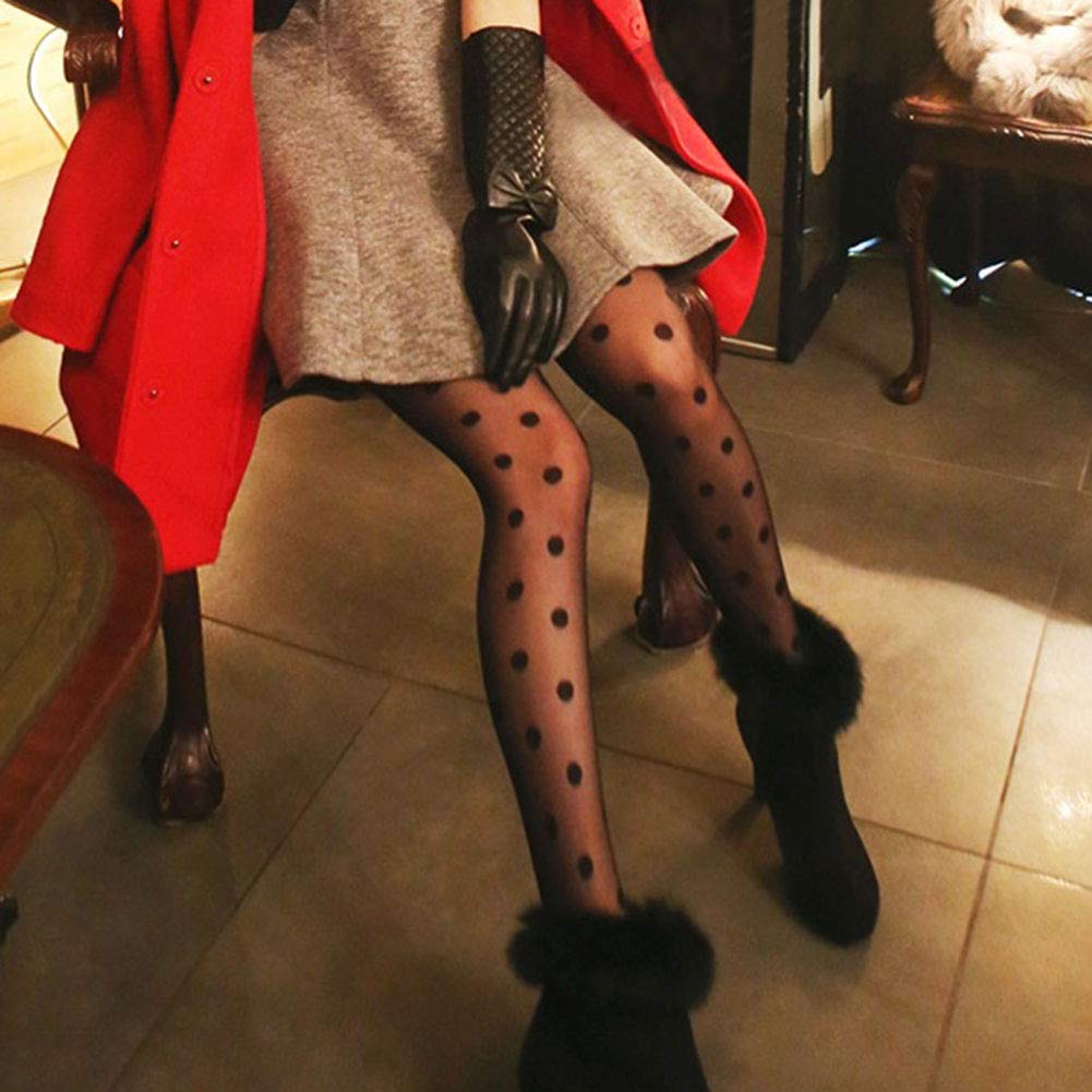 Leikance Women's Vintage Polka Dot Lace Pantyhose - Sexy Black Ultra Thin Mesh Stockings for Party, Date Night & Special Occasions