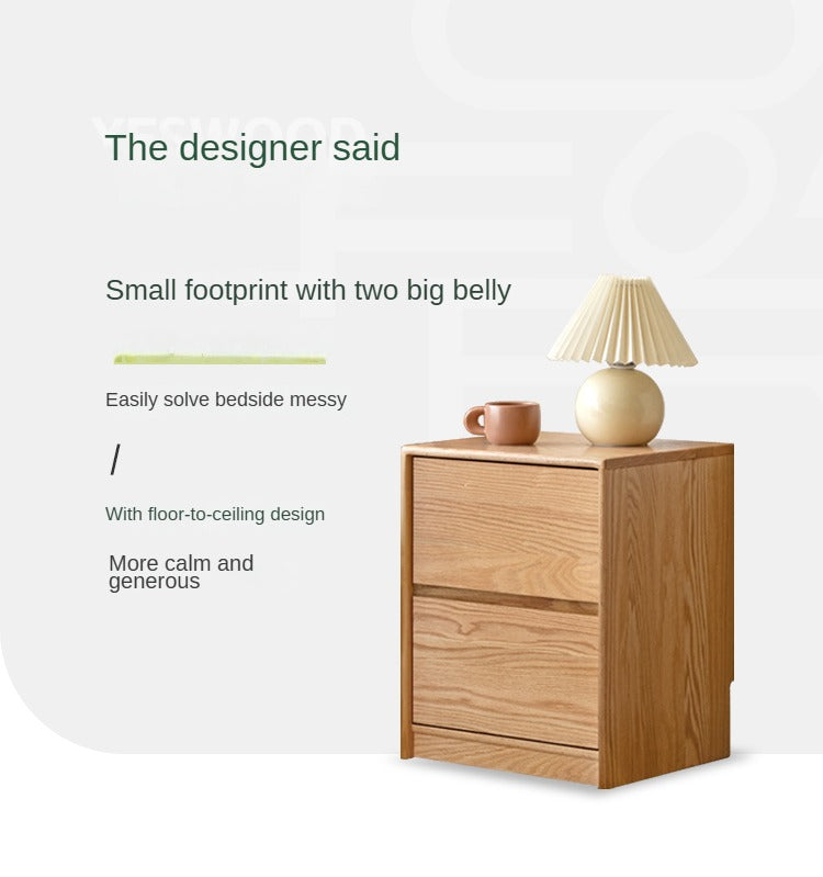 Solid Oak Wood Nightstand with 2 Drawers - Bedroom Side Table for Bedside Storage & Organization