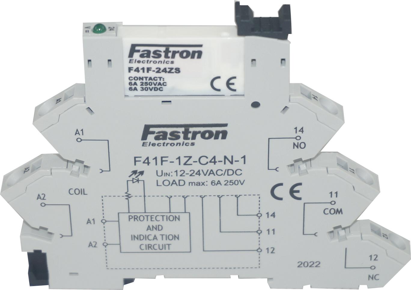 F41F 1Z C4 4 Slim Relay & Socket with Spring Terminals - 240VAC Input, 6A @ 30VDC/250VAC - Perfect for Industrial Control, HVAC Systems, and Automation Equipment