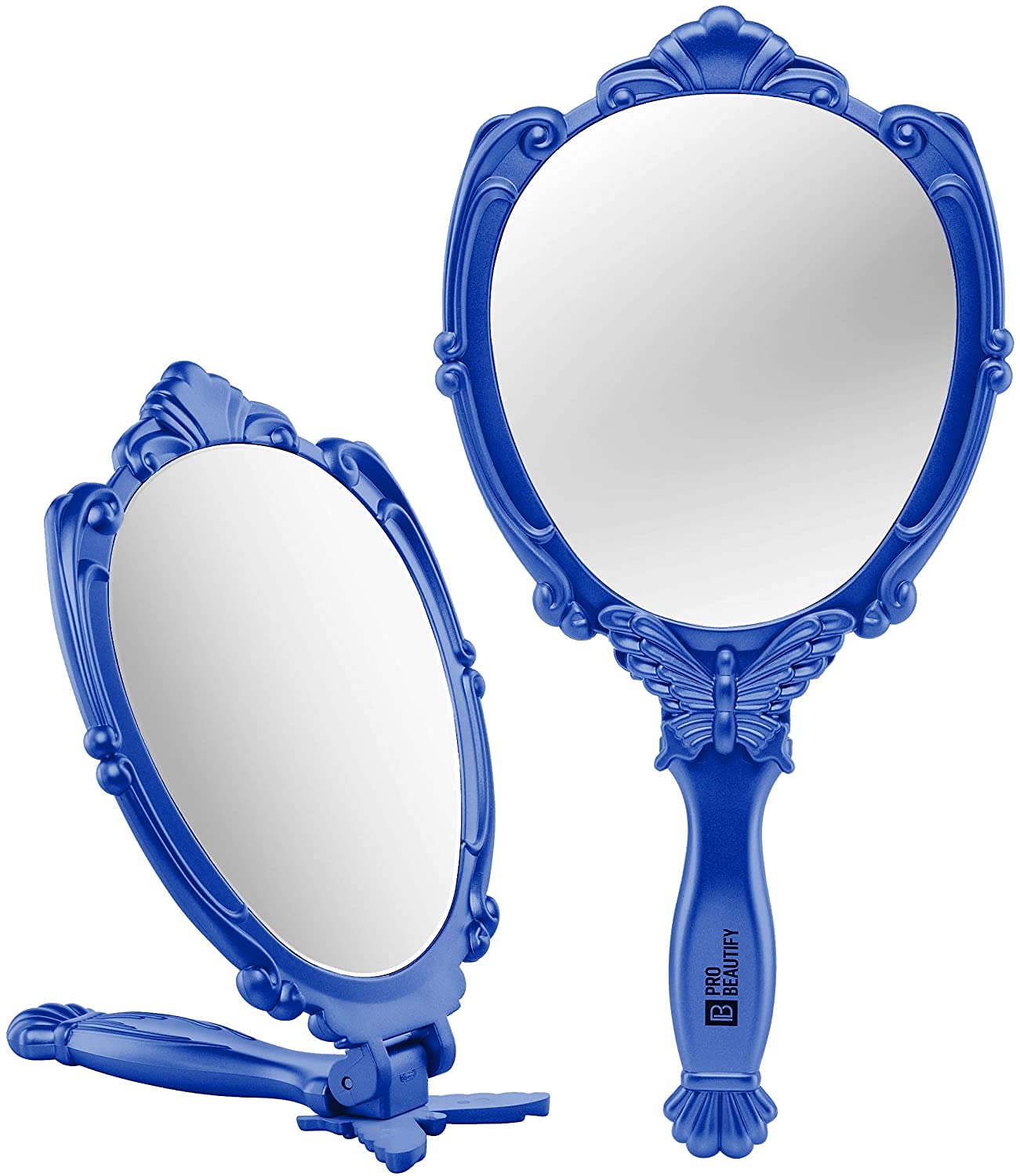 Butterfly Design Handheld Mirror with Handle - 180° Folding Portable Makeup Mirror for Travel, Lightweight & Durable - Perfect for Home, Office, and On-the-Go Touch Ups (Blue)